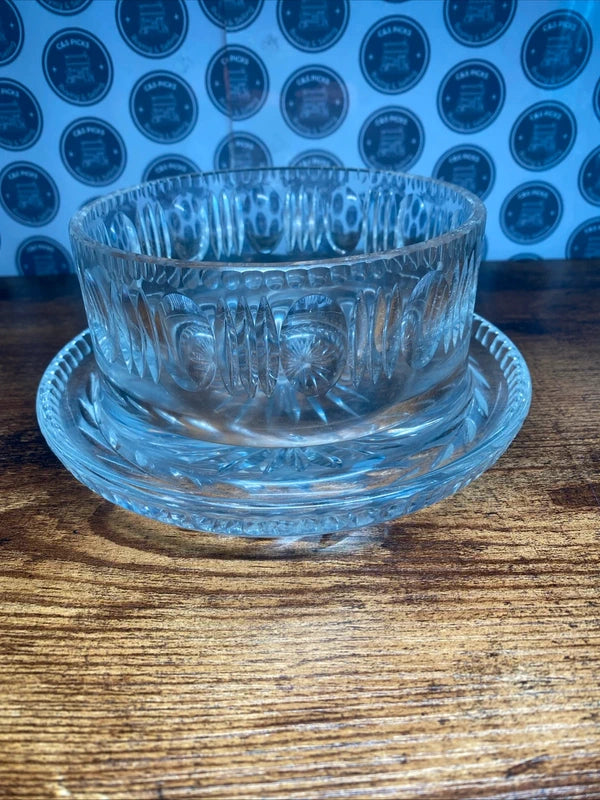 Vintage 1940s-50s Decorative Cut Glass Salad/Trifle Bowl On Stand Floral Design