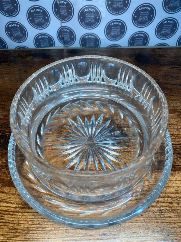 Vintage 1940s-50s Decorative Cut Glass Salad/Trifle Bowl On Stand Floral Design