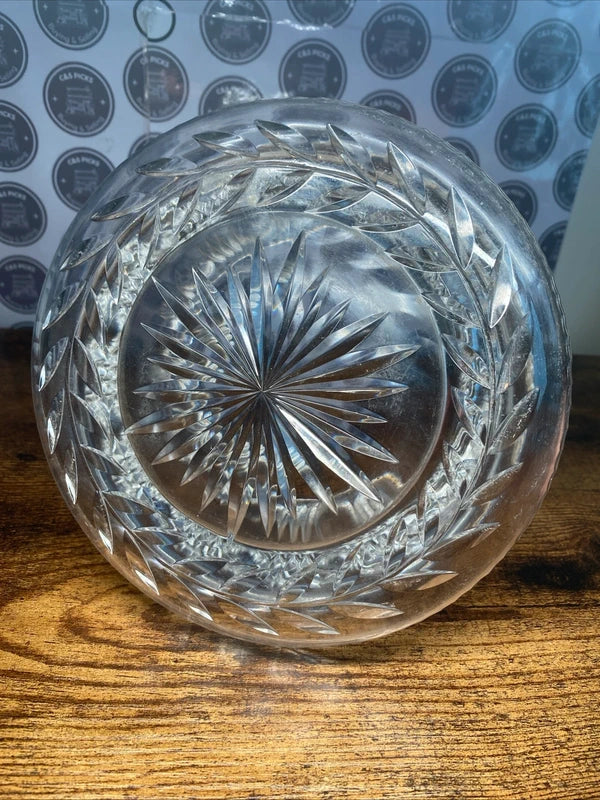 Vintage 1940s-50s Decorative Cut Glass Salad/Trifle Bowl On Stand Floral Design
