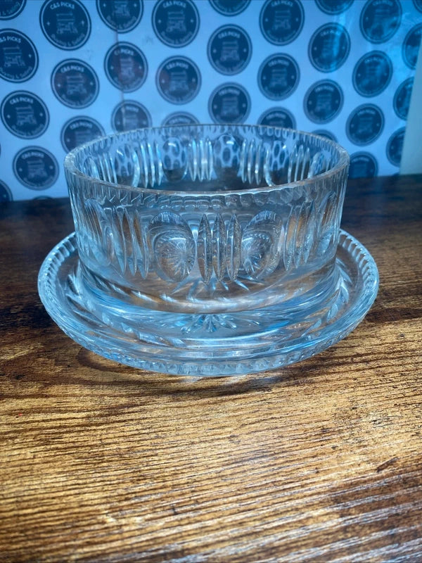 Vintage 1940s-50s Decorative Cut Glass Salad/Trifle Bowl On Stand Floral Design