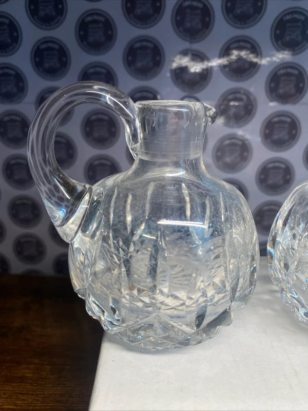 Pair of Vintage Cut Glass Oil / Vinegar Bottles Pourer Collectible Home Decor X2