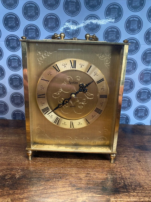 German Acctim Portable Carriage Clock Vintage Silver Gold Tone Untested Repairs