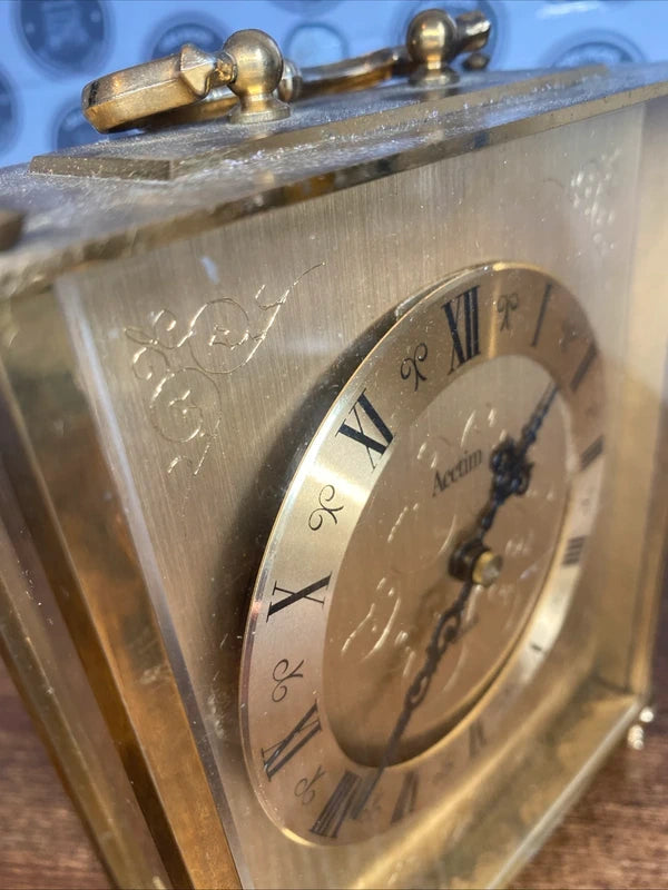 German Acctim Portable Carriage Clock Vintage Silver Gold Tone Untested Repairs