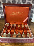 Vintage Jouir Fleur Silver Played UK Royal Family Spoons Boxed Set of 6 In Case