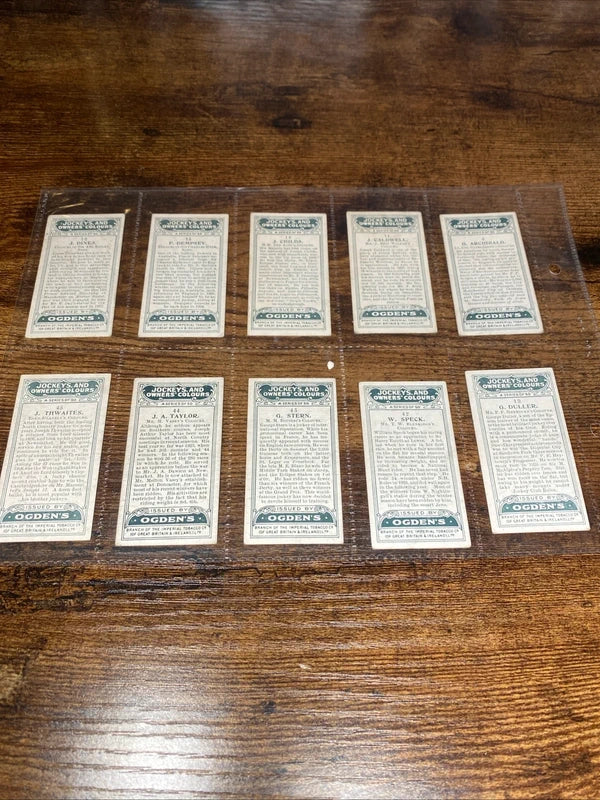 Vintage 1920’s Antique Ogden’s Cigarette Cards Jockeys & Owners Colour Horse X10