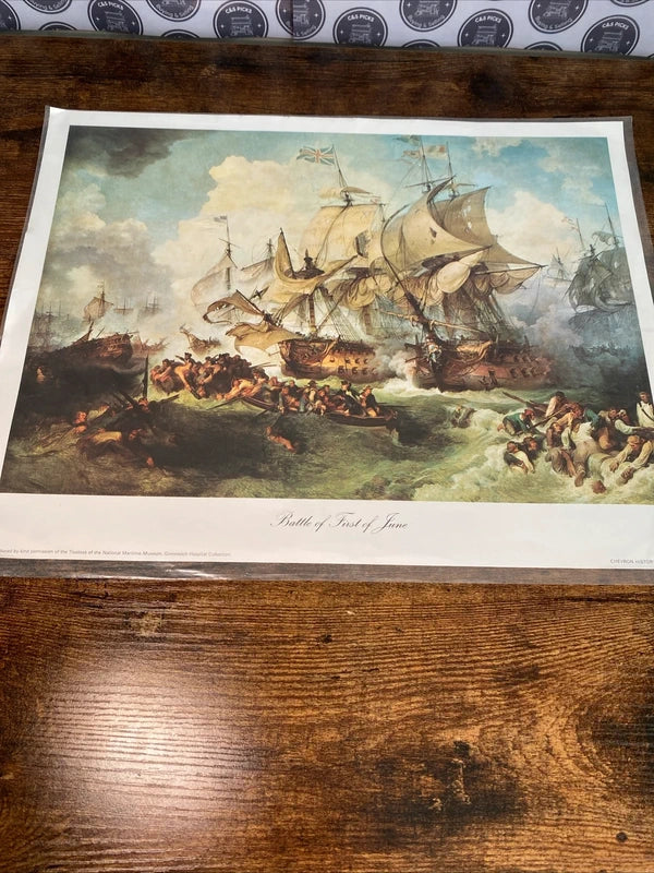The Battle Of First of June" 1794 Naval Battle Art Print Philippe-Jacques Print