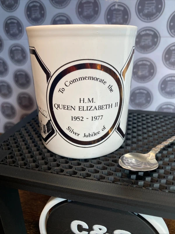 Vintage Commemorative Mug Silver Jubilee Queen Elizabeth & Silver Plated Spoon