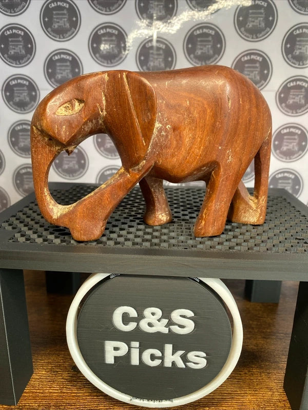 Pair of Vintage Wooden Elephants Hand Carved Sculpture Figurine Ornament Decor