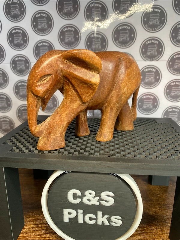 Pair of Vintage Wooden Elephants Hand Carved Sculpture Figurine Ornament Decor