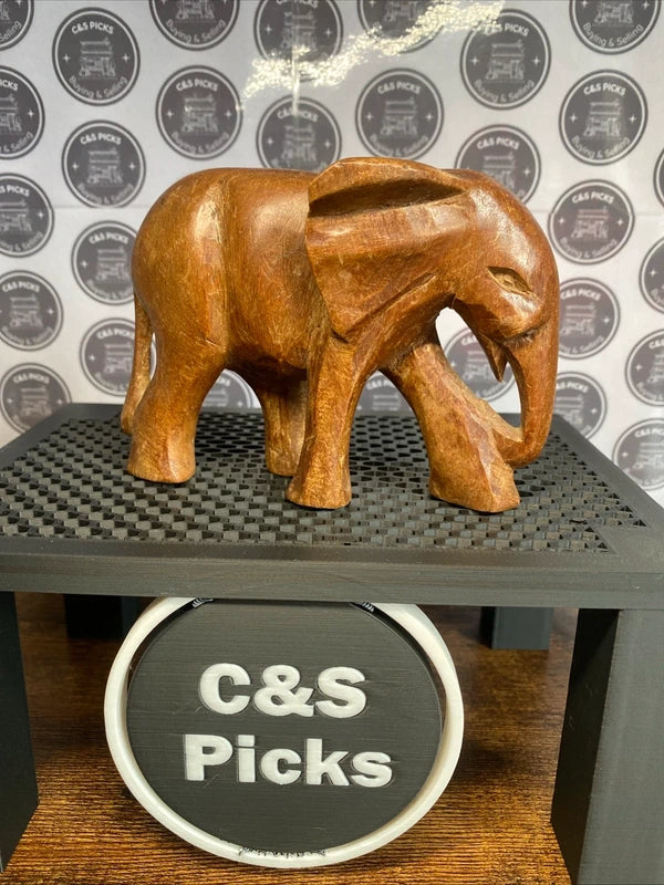 Pair of Vintage Wooden Elephants Hand Carved Sculpture Figurine Ornament Decor