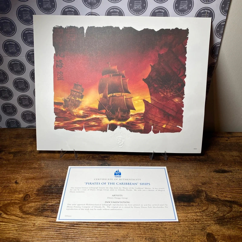 Disney Pirates Of The Caribbean Lithograph Print Ship COA Limited Edition Embossed