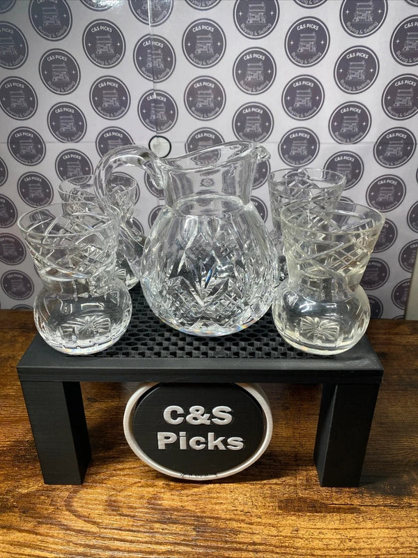 Vintage Set of Cut Glass Jug & 4 Glasses Beautiful Set Port Whiskey Decanter UK