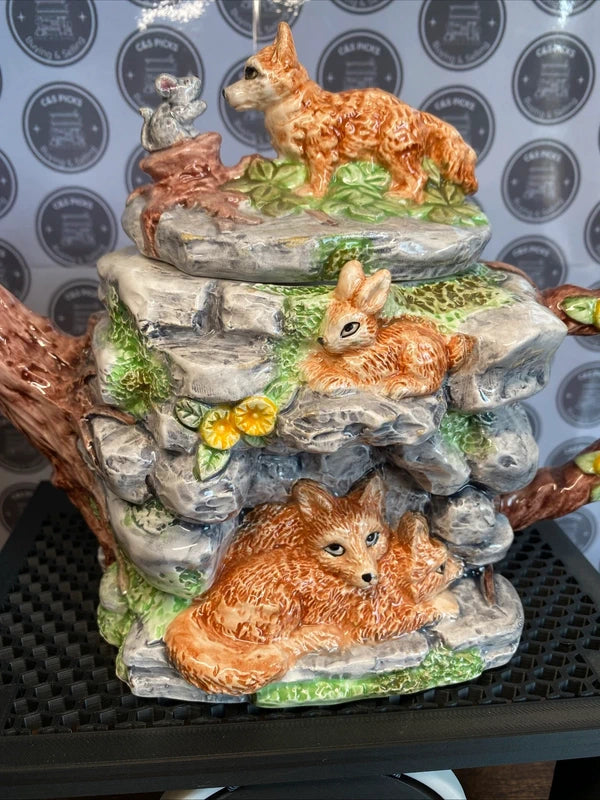 Vintage Leonardo Novelty Ceramic Teapot Fox Family Rabbit Mouse Squirrel Decor