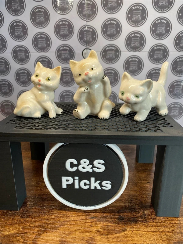 Set of Three Vintage Ceramic Cat Figurines Ornaments Home Decor Cute Kitten