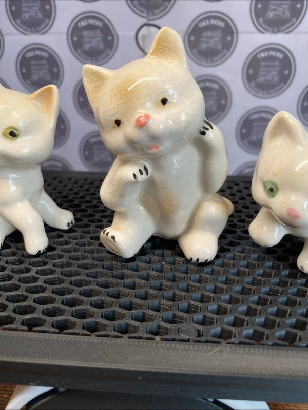 Set of Three Vintage Ceramic Cat Figurines Ornaments Home Decor Cute Kitten