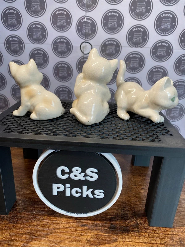 Set of Three Vintage Ceramic Cat Figurines Ornaments Home Decor Cute Kitten