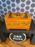 Vintage Hand Carved Wooden Trinket Jewellery Box Floral Design Hand Painted Lid