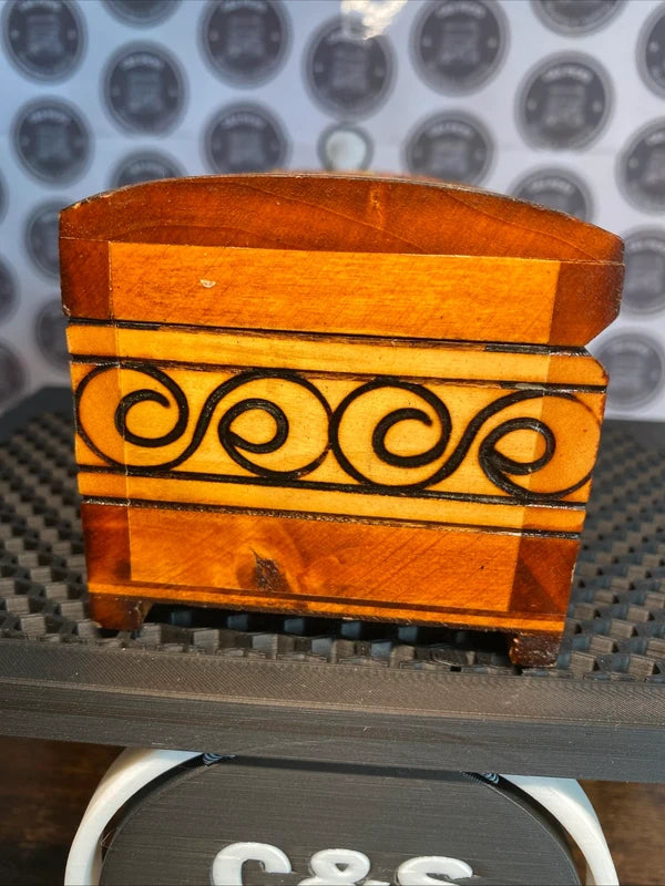 Vintage Hand Carved Wooden Trinket Jewellery Box Floral Design Hand Painted Lid