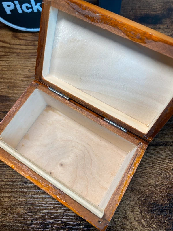Vintage Hand Carved Wooden Trinket Jewellery Box Floral Design Hand Painted Lid