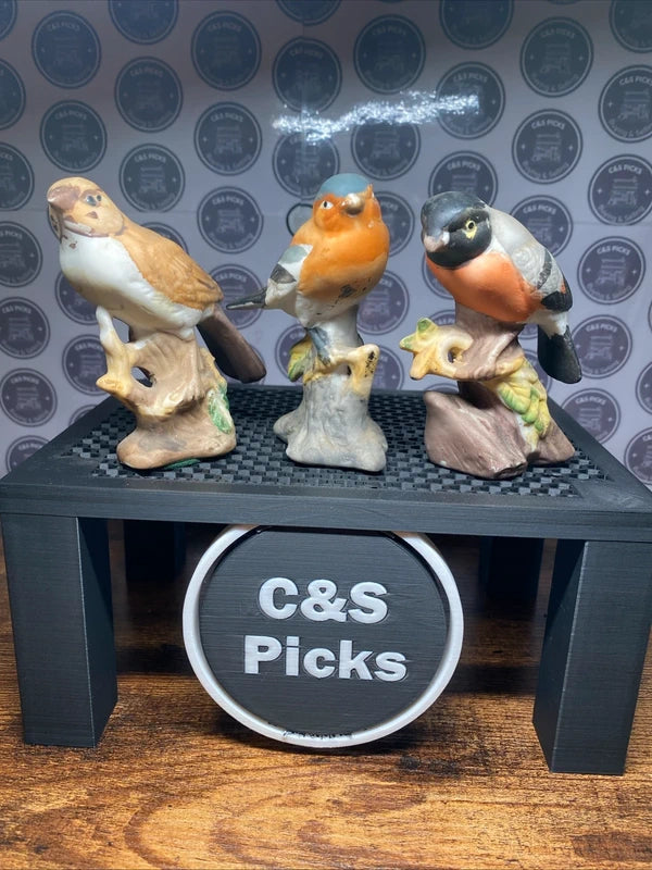 Vintage Ceramic Bird Figurines Set of 3 Robin Bullfinch Sparrow on Perch Decor