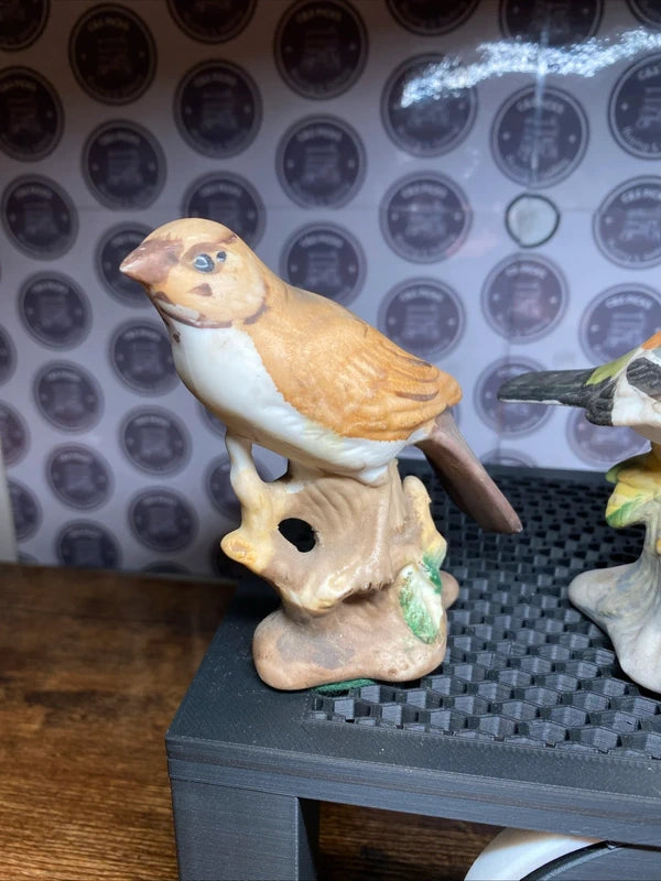 Vintage Ceramic Bird Figurines Set of 3 Robin Bullfinch Sparrow on Perch Decor