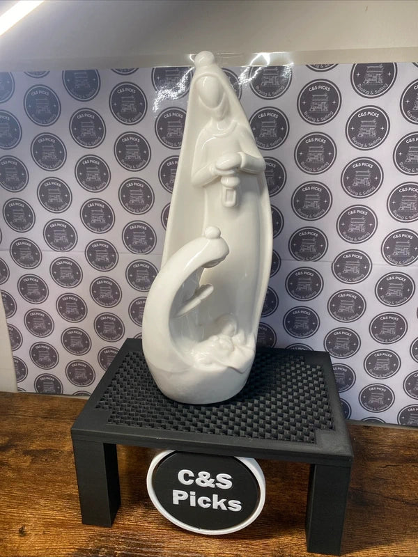 Vintage White Ceramic Nativity Scene Figurine Madonna W/ Child & Joseph Ornament
