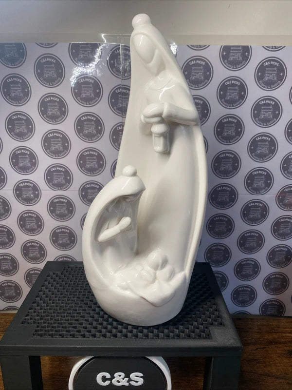Vintage White Ceramic Nativity Scene Figurine Madonna W/ Child & Joseph Ornament
