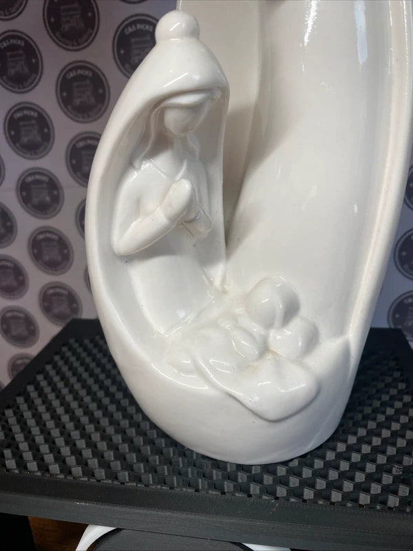 Vintage White Ceramic Nativity Scene Figurine Madonna W/ Child & Joseph Ornament