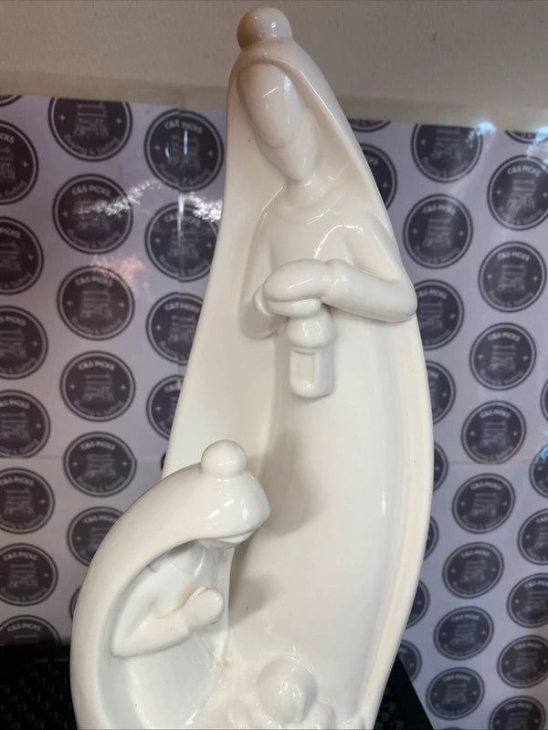 Vintage White Ceramic Nativity Scene Figurine Madonna W/ Child & Joseph Ornament