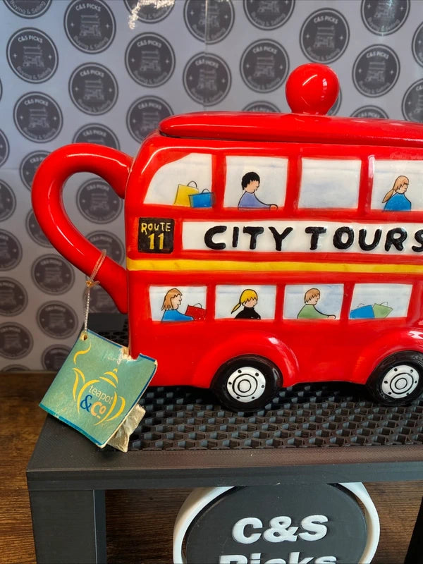 Vintage Teapot & Co Novelty London City Tours Red Bus Tea Pot Automotive Decor