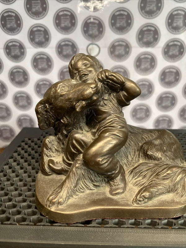 Menton Manor M18013 Boy and Dog Cold Cast Bronze Statue Ornament Home Decor Rare