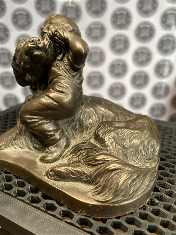 Menton Manor M18013 Boy and Dog Cold Cast Bronze Statue Ornament Home Decor Rare