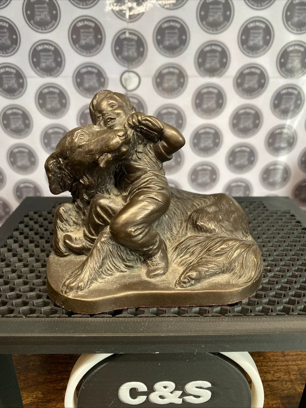 Menton Manor M18013 Boy and Dog Cold Cast Bronze Statue Ornament Home Decor Rare