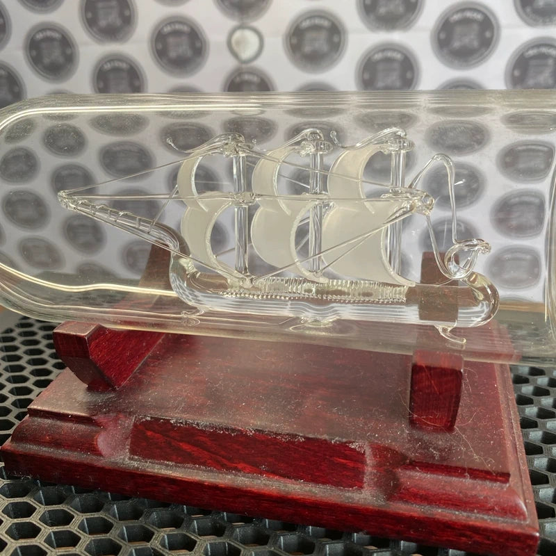 Vintage Ship In A Bottle Hand Blown Glass Ornament Nautical Maritime Collectible