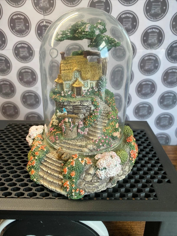 Vintage Hand Painted Violet L Schwenig Wishing Well Cottage Scene Ornament