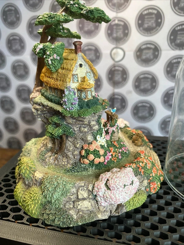 Vintage Hand Painted Violet L Schwenig Wishing Well Cottage Scene Ornament