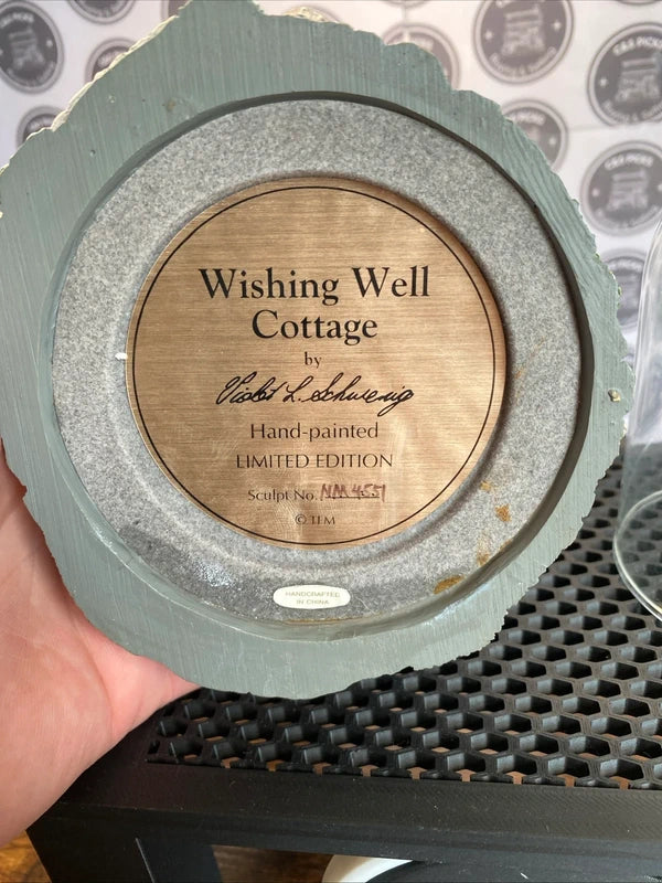 Vintage Hand Painted Violet L Schwenig Wishing Well Cottage Scene Ornament