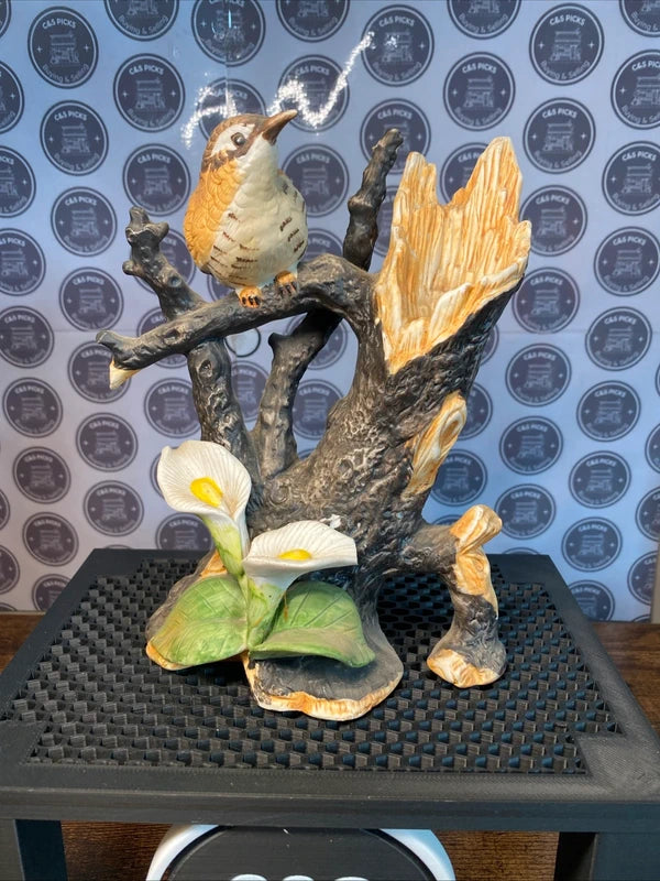 Porcelain Bird On Branch W/ Flowers Statue Ornament Figurine Sculpture Home Deco