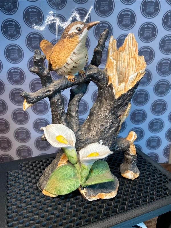 Porcelain Bird On Branch W/ Flowers Statue Ornament Figurine Sculpture Home Deco