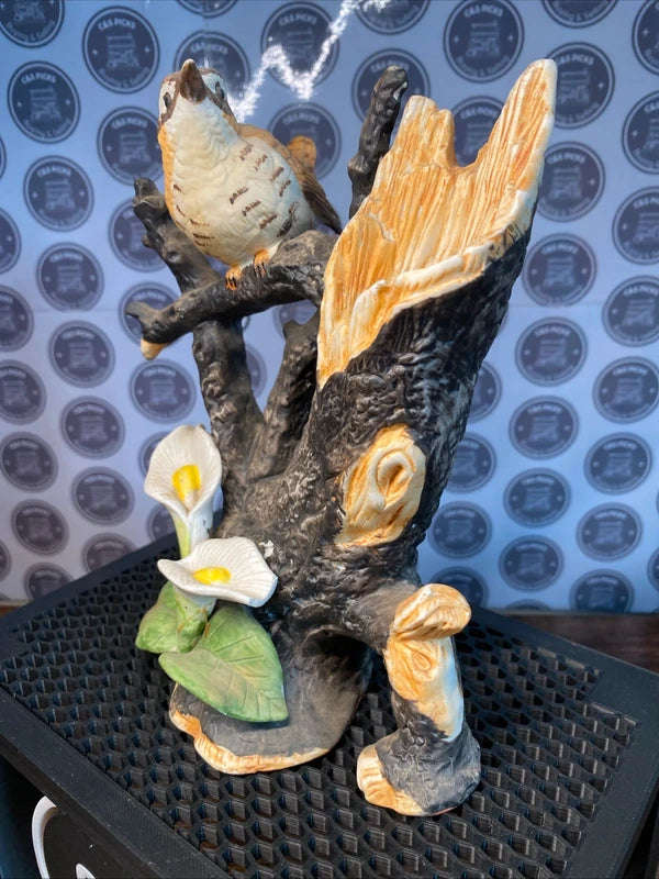 Porcelain Bird On Branch W/ Flowers Statue Ornament Figurine Sculpture Home Deco