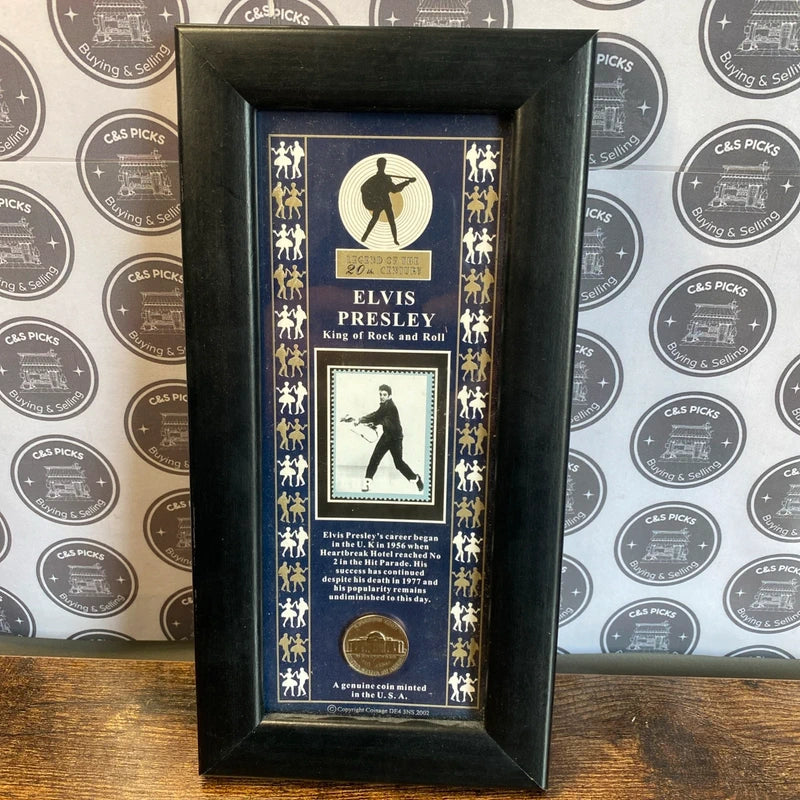 Vintage Elvis Presley Framed Memorabilia - Stamp and Coin 70’s Collectible Icon