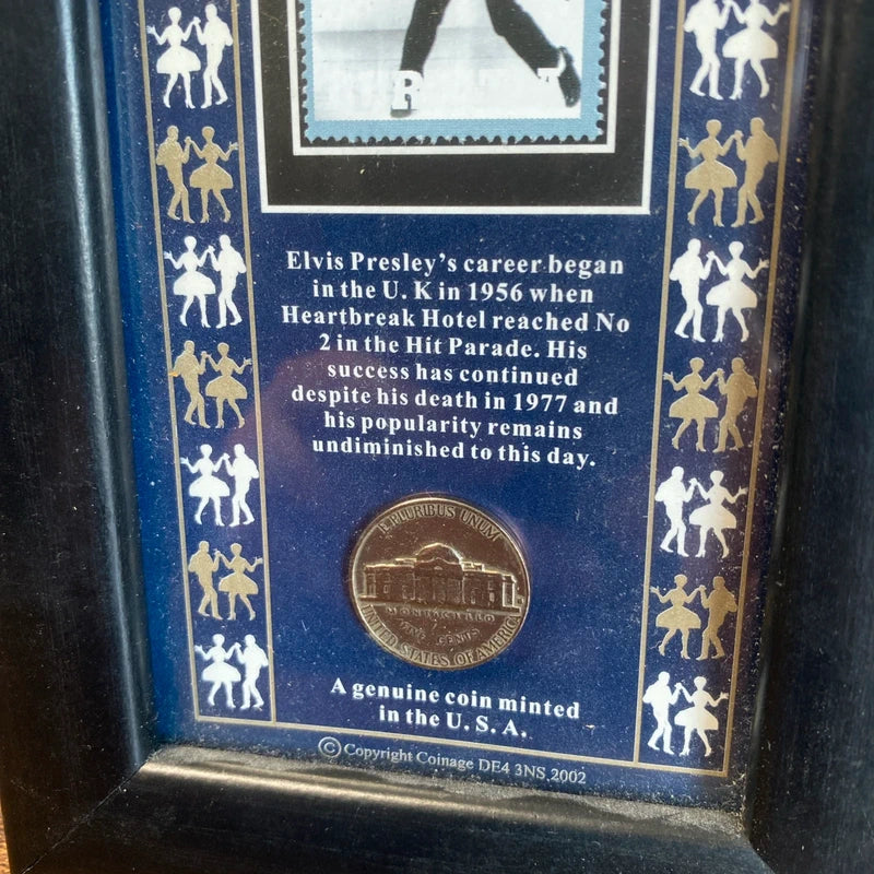 Vintage Elvis Presley Framed Memorabilia - Stamp and Coin 70’s Collectible Icon