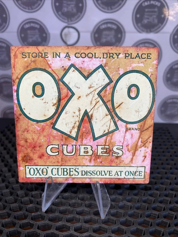 Vintage OXO Cubes Tin Fridge Magnet Advertising Kitchenalia Mancave Bar Retro