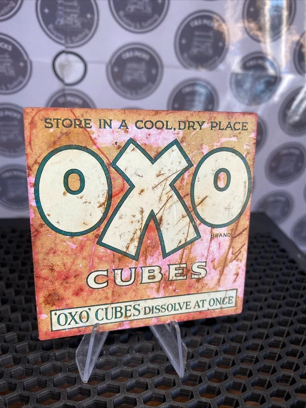 Vintage OXO Cubes Tin Fridge Magnet Advertising Kitchenalia Mancave Bar Retro