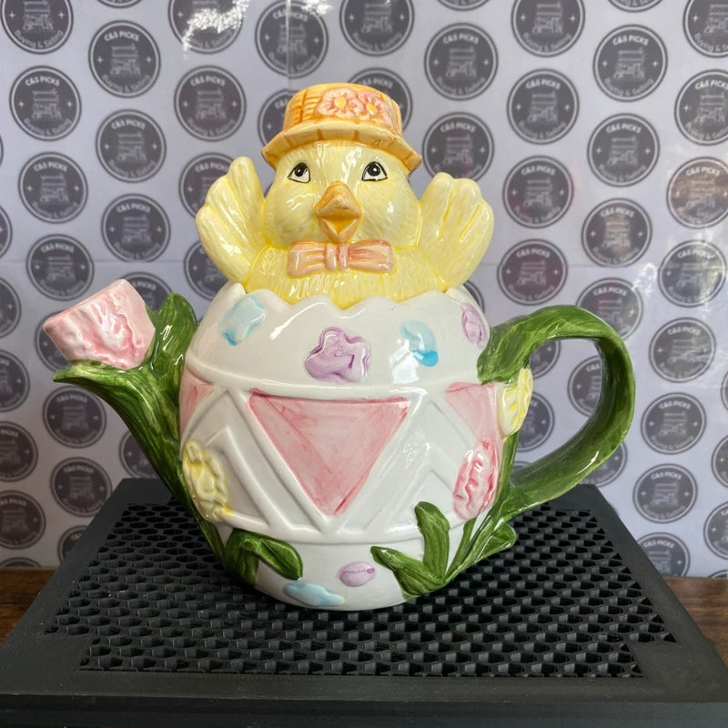 Vintage Easter Ceramic Teapot Chick in Egg Design Spring Kitchen Décor Cute Gift