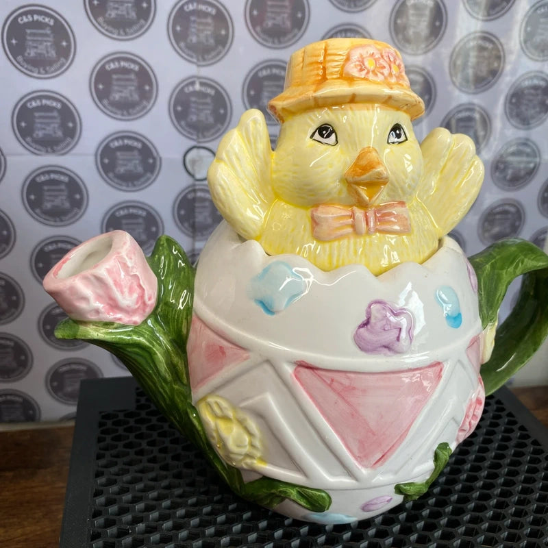 Vintage Easter Ceramic Teapot Chick in Egg Design Spring Kitchen Décor Cute Gift