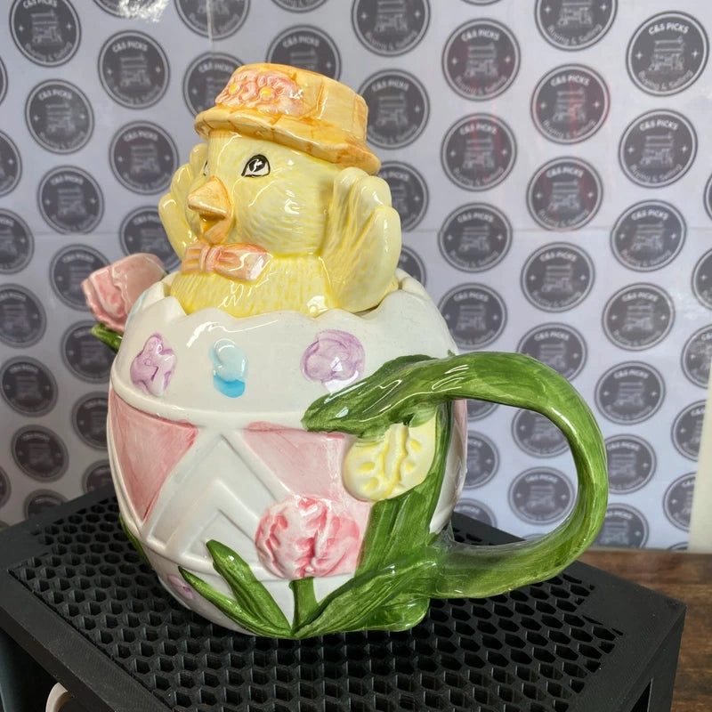 Vintage Easter Ceramic Teapot Chick in Egg Design Spring Kitchen Décor Cute Gift