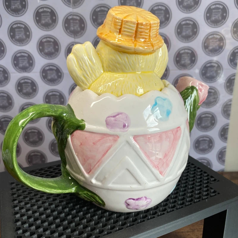 Vintage Easter Ceramic Teapot Chick in Egg Design Spring Kitchen Décor Cute Gift
