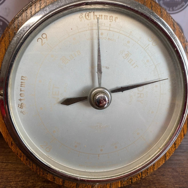 Vintage Shortland SB Barometer Thermometer Wood gift mancave bar country house