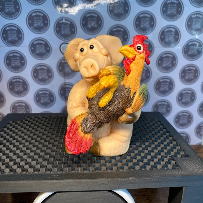 Vintage Piggin’ Friends Club Joining Piece Ornament Figurine Pig & Rooster Decor